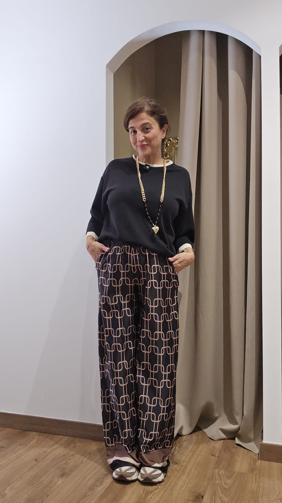 Pantalone palazzo in Satèn geometrico